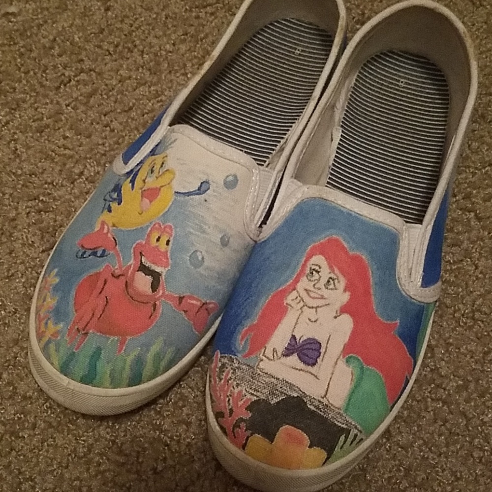 Size 8 hand drawn little mermaid shoes